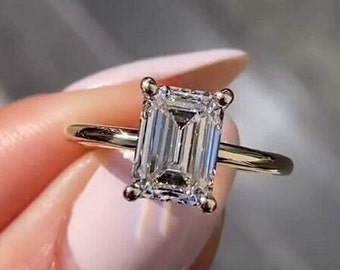 2.2 CT Emerald Cut Engagement Ring in 14k Solid Gold Emerald Solitaire Moissanite Ring Gold Promise Ring Hidden Halo Anniversary Ring gift