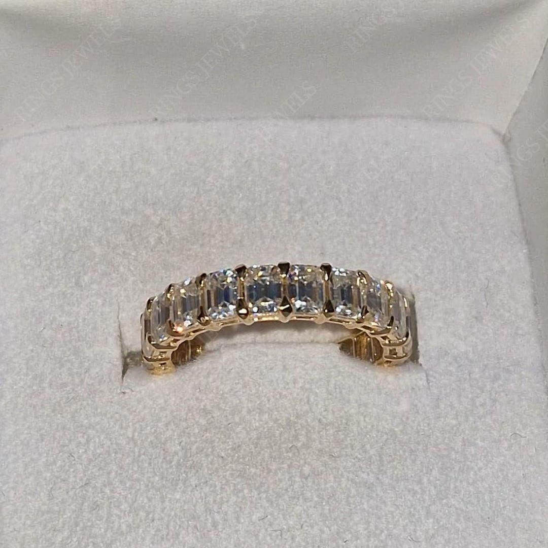Emerald Cut Full Eternity Lab Grown Diamond Band 14K Yellow Gold ...
