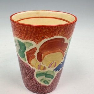 Clarice Cliff NUAGE ROSE beaker, 9.5cm. Hand painted, Art Deco, circa 1932.