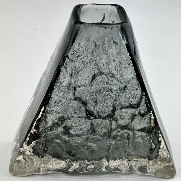 WHITEFRIARS Pewter colour pyramid vase by Geoffrey Baxter, 18cm, circa 1960s.