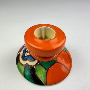 Clarice Cliff GARDENIA pattern candlestick, 5.5cm. Shape 331. Art Deco, circa 1930.