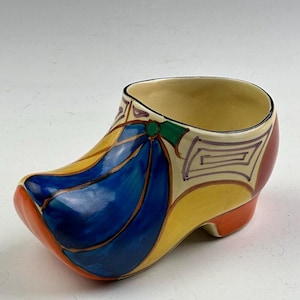 Clarice Cliff MELON (orange) pattern sabot/clog, 7cm high by 14cm length. Art Deco!