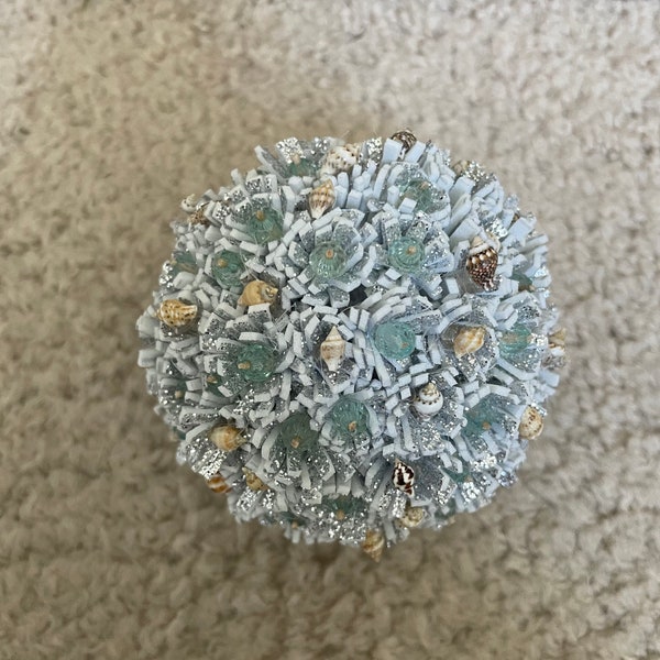 Blue & Silver Seashell Ball | Shell Art| Shell Decor |Decorative Foam Seashell Ball