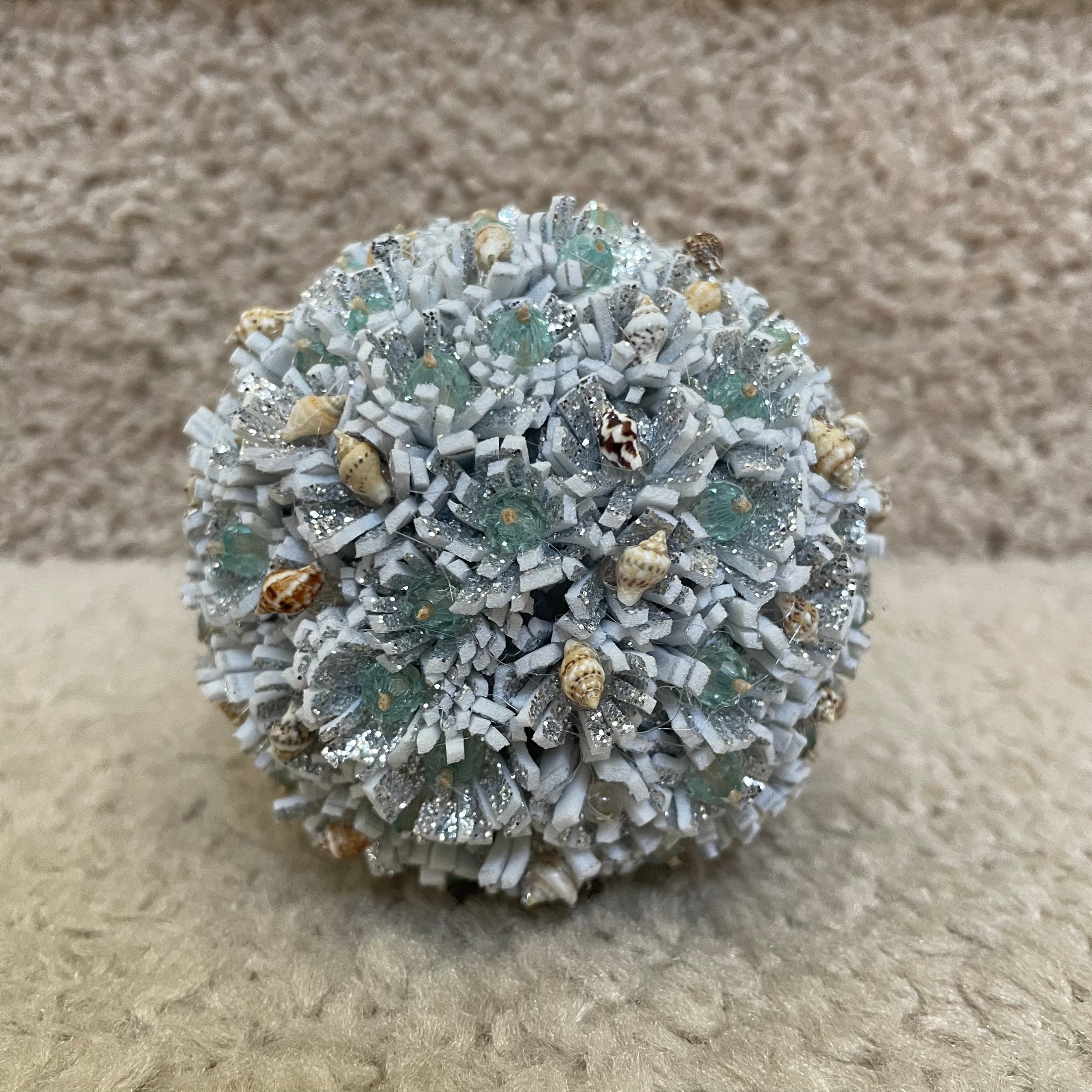 Shell Balls Blue & Silver Seashell Ball | Shell Art| Shell Decor |decorative Foam ...