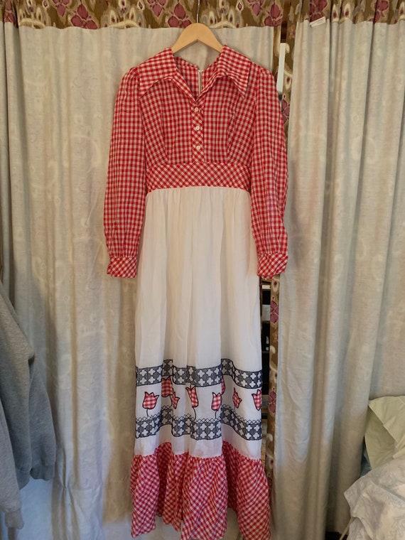 1970s Gingham Maxi Dress - image 1