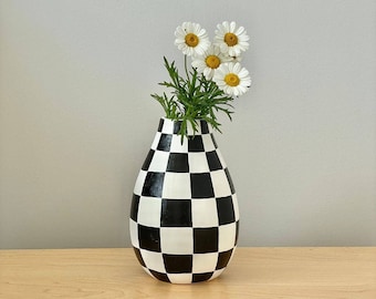 Handpainted checkered rain drop vase