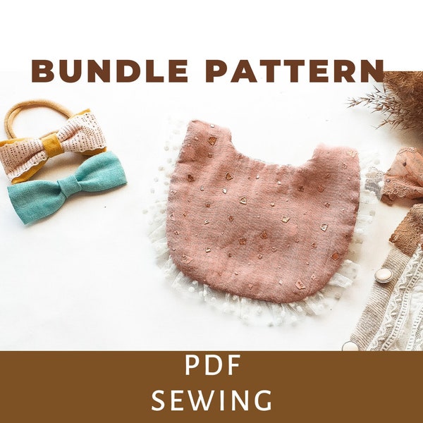 Vintage bib pattern&baby hair bow pattern, Long vintage bib, ruffle bib, sewing pattern