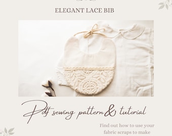 2 pieces lace bib sewing pattern & knotty bow set, Drool Bib pattern, Baby bib sewing pattern, reversible bib, christening bib pattern