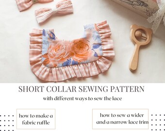 Short vintage bib&classic hair bow pattern, baby collar pattern, vintage patterns sewing, baby bib pattern, baby bib set, baby sew patterns