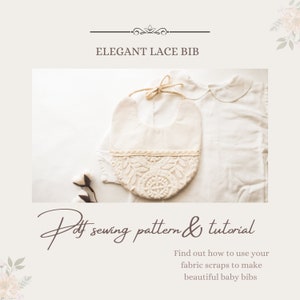 2 pieces lace bib sewing pattern & knotty bow set, Drool Bib pattern, Baby bib sewing pattern, reversible bib, christening bib pattern