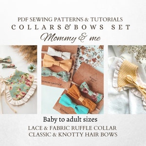 Bundle pattern, Babies to adult collar sewing pattern, 2 type of bows, Classic hair bow, Simple knot bow hair, PDF Sewing Pattern