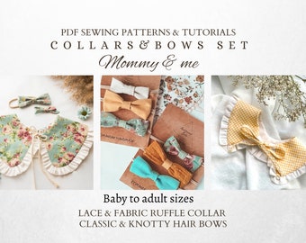 Bundle pattern, Babies to adult collar sewing pattern, 2 type of bows, Classic hair bow, Simple knot bow hair, PDF Sewing Pattern