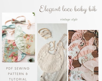 Step-by-Step Instructions, Craft Gift, DIY Kit,  Elegant Lace Bib Pattern, Handmade Baby Bib, DIY Sewing Project, Craft Gift Idea,Sewing Kit
