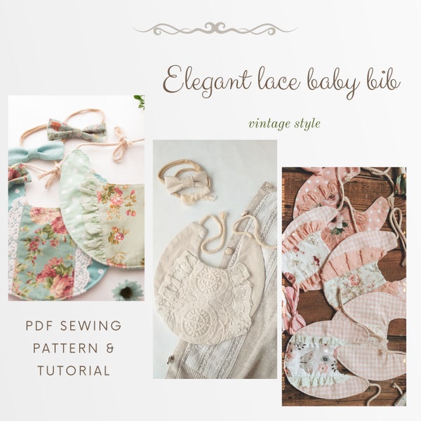 Elegant lace bib pattern, bib sewing pattern, Baptism bib pattern, Christening bib pattern, Cake smash bib pattern, Wedding baby bib pattern