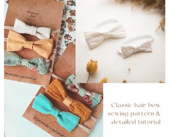 Hair Bow Sewing PDF Pattern and Tutorial - 3 size, Baby bow PDF pattern, Classic bow pattern, Kids Hair Bow, hair bow pattern