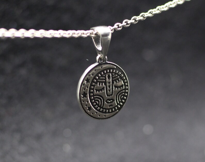 Moon sun tribal pendant Aztec style sun and moon Ethnic moon and sun pendant Star crescent symbol Sun and crescent moon Folk style moon