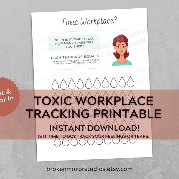 Toxic Workplace Tracking Printable | Mental Health Checklist | Job Planner | Work Planner | Bad Boss Tracker | Mental Wellness Color Sheet