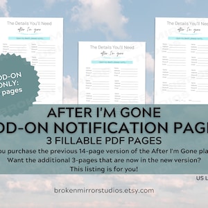 After Death Planner ADD-ON ONLY | Family Prep | Emergency Planner | Last Wishes | Estate Planning | Upon My Death | Death Notification