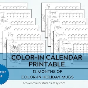 Printable Calendar | Coloring Book | Holiday Coloring Pages | Seasonal Calendar | Adult Coloring Pages | Printable Calendar 2022 | Any Year