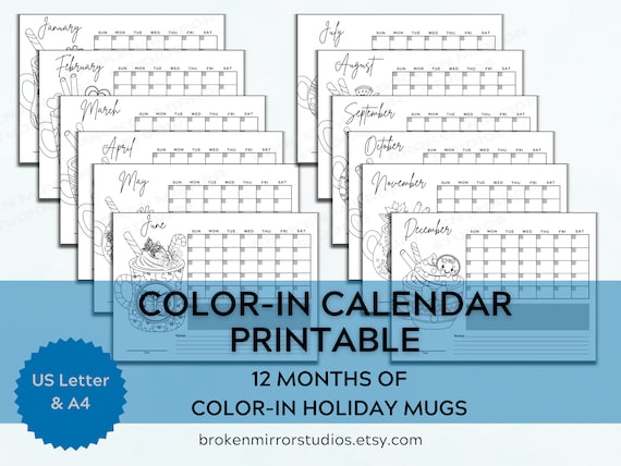 Printable Calendar Coloring Book Holiday Coloring Pages | Etsy