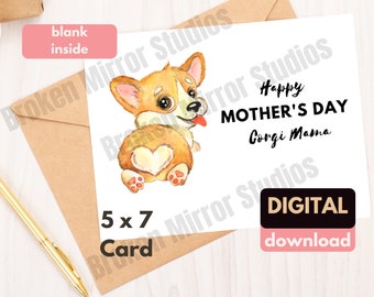 Corgi Mother's Day Card | Dog Mom Greeting Card | Corgi Mom | Mothers Day Card | Dog Lover | Corgi Lover | Pet Parents | Fur Kids