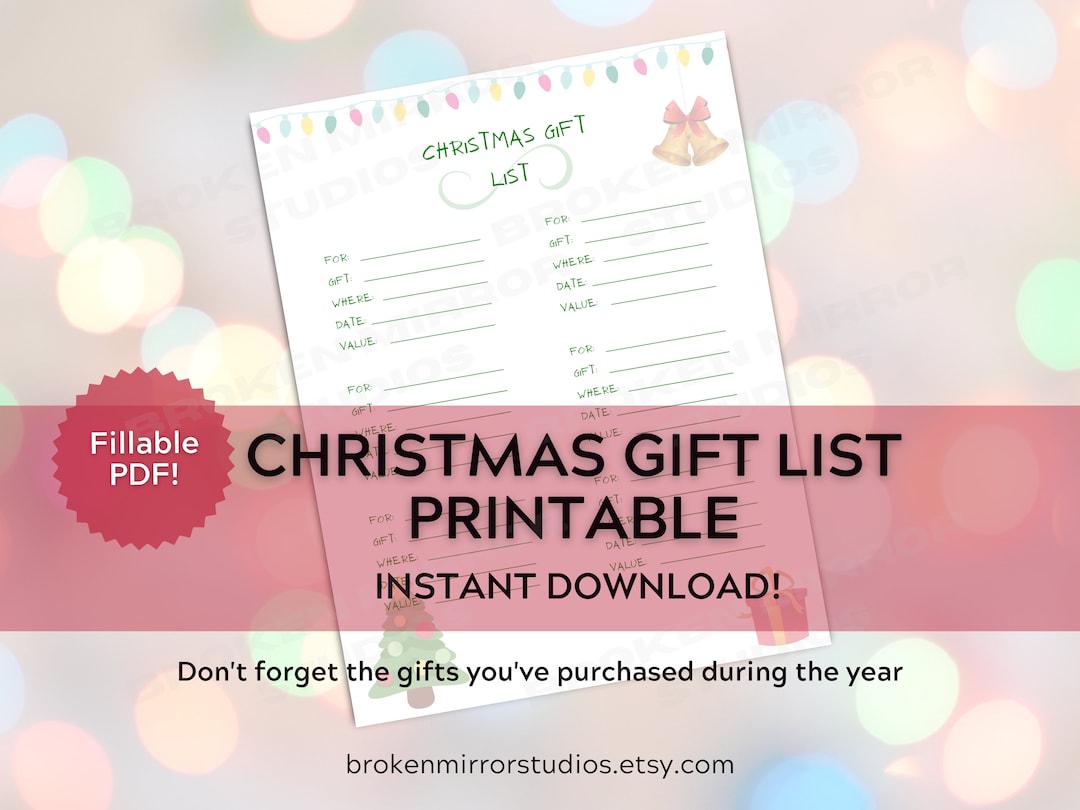 Christmas Gift List Printable Christmas Wish List Holiday Etsy UK