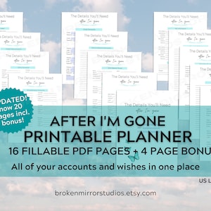After Death Planner | Family Prep | Emergency Planner | Living Legacy | Last Wishes | Estate Planning | Fillable Editable Planner