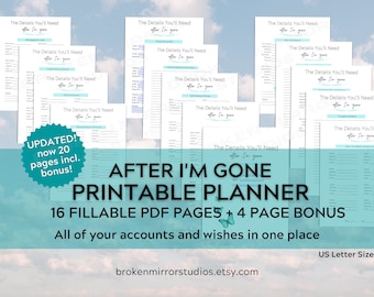 After Death Planner | Family Prep | Emergency Planner | Living Legacy | Last Wishes | Estate Planning | Fillable Editable Planner