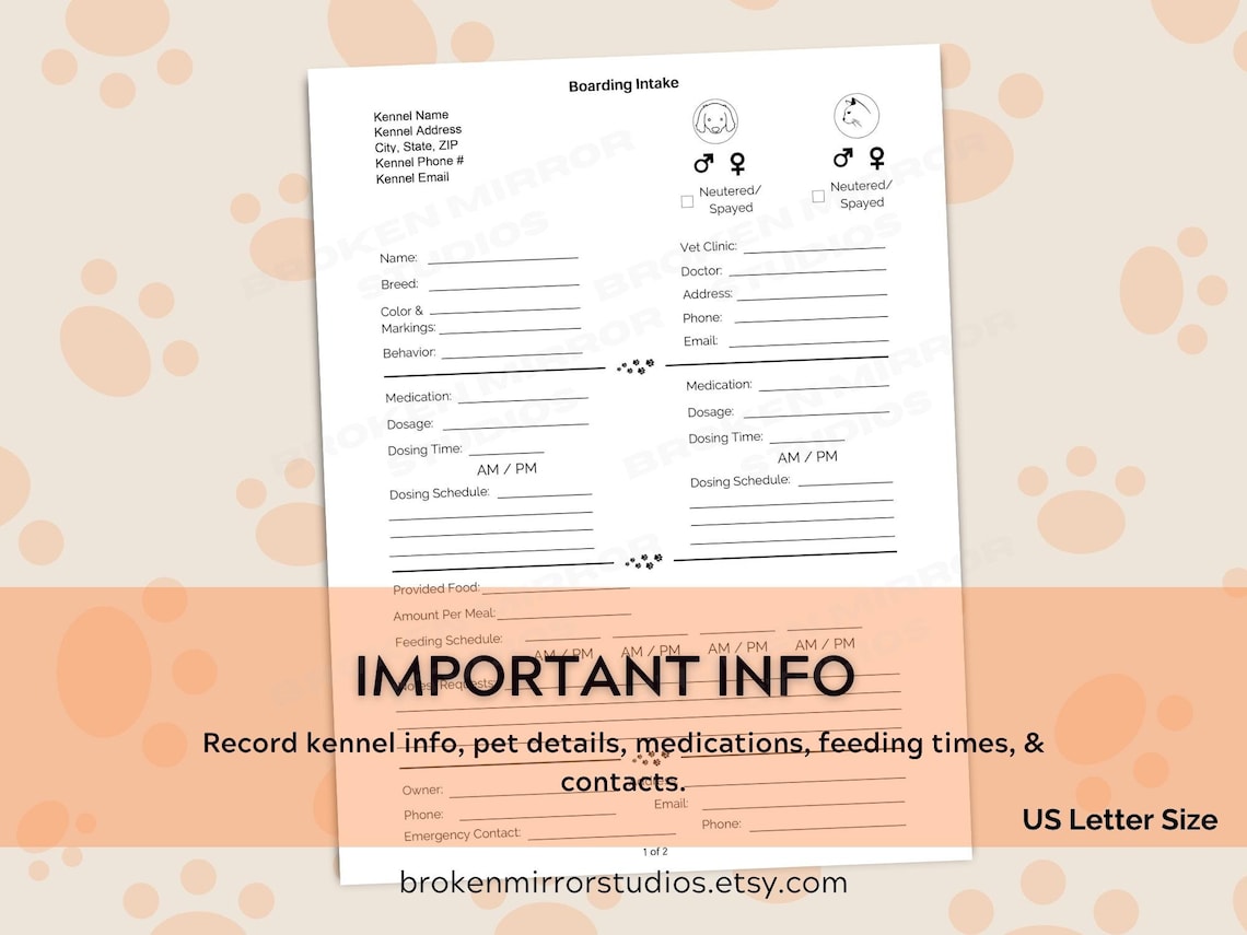 Kennel Boarding Intake Form Pet Boarding Intake Form Pet Kenneling Pet