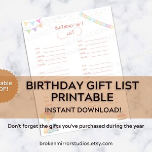 Geburtstags-Feiertags-Geschenkliste | Geburtstag Checkliste | Geschenkliste | Druckbare Liste | Geburtstag Planer | Geburtstag Checkliste | Urlaubsplaner | PDF