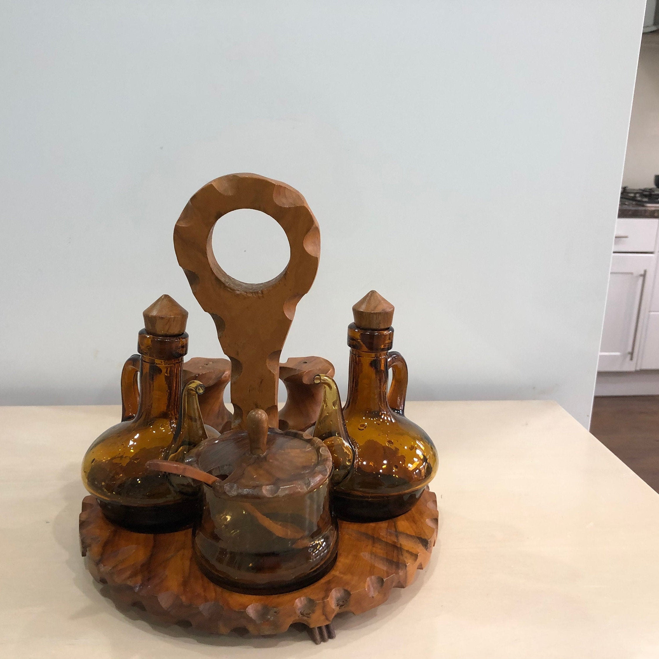 Vintage wooden cruet set rustic condiment holder cruet set Etsy