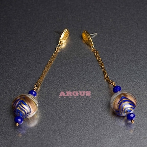 Drop Earring with Original Murano glass beads, Gold Fill Chain With Studs, Gift For Women