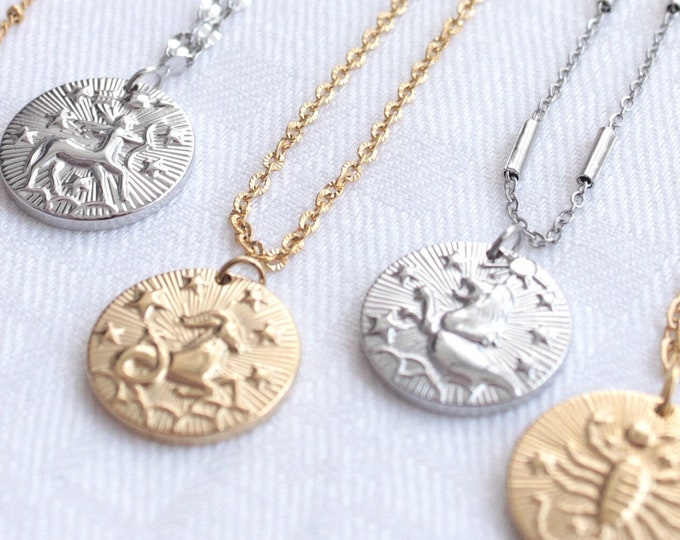 Zodiac Golden Silver Coin • Zodiac Choker Necklace • Scorpio Sagittarius Capricorn Aquarius Pisces Aries Taurus Gemini Cancer Leo Virgo
