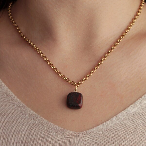 Dark red jasper necklace Handmade crystal jewelry for women Dainty jasper choker Drop pendant Gemstone necklace Statement stone necklace