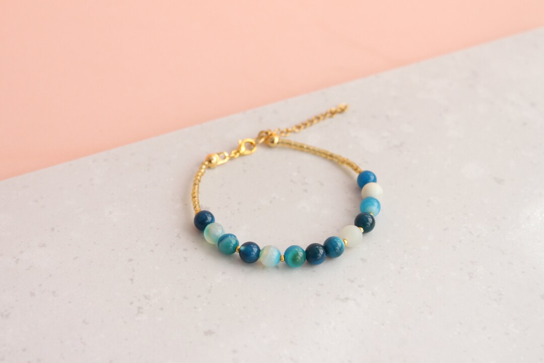 Blue Agate Bracelet Gemini Birthstone Bracelet Amazonite Etsy