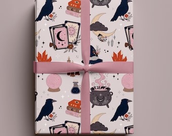 Witchy Wrapping Paper | Quirky Gift Wrap | Boho Gift | Tarot Cards | Pastel Witch Gift | Spooky Wrapping Paper | Halloween Wrapping Paper