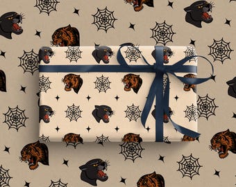Traditional Tiger Tattoo Wrapping Paper | Quirky Gift Wrap | Vintage Flash Tattoo |  Halloween Wrapping Paper