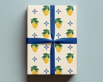 Lemon Gift Wrap | Mediterranean Wrapping Paper | Quirky Gift Wrap | Coastal Themed Gift Wrap | Amalfi Coast Themed