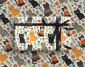 Cat Wrapping Paper | Quirky Gift Wrap | Cute Cat Dad or Cat Mum Birthday Gift | Whimsical Cats | Birthday Wrapping Paper | Cat Lover Gift