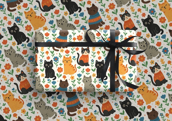 Cat Wrapping Paper | Quirky Gift Wrap | Cute Cat Dad or Cat Mum Birthday Gift | Whimsical Cats | Birthday Wrapping Paper | Cat Lover Gift