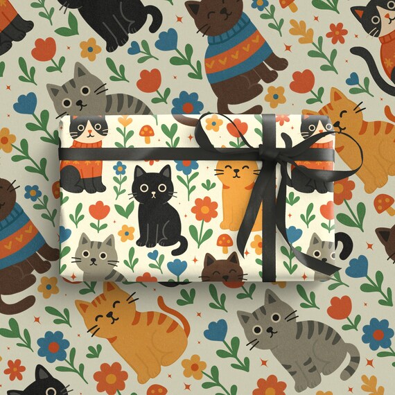 Cat Wrapping Paper | Quirky Gift Wrap | Cute Cat Dad or Cat Mum Birthday Gift | Whimsical Cats | Birthday Wrapping Paper | Cat Lover Gift