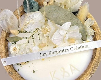 Bougie fleurs séchées -Bougie Parfumée artisanale -Gravure Offerte