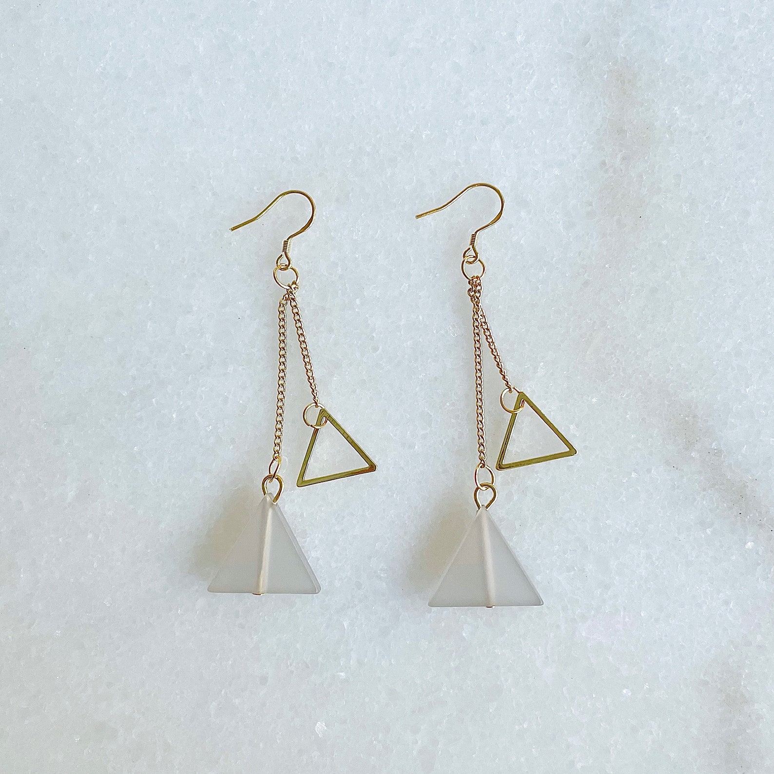 Elegant Triangle Drop Earrings 14K Gold Everyday Earrings Etsy