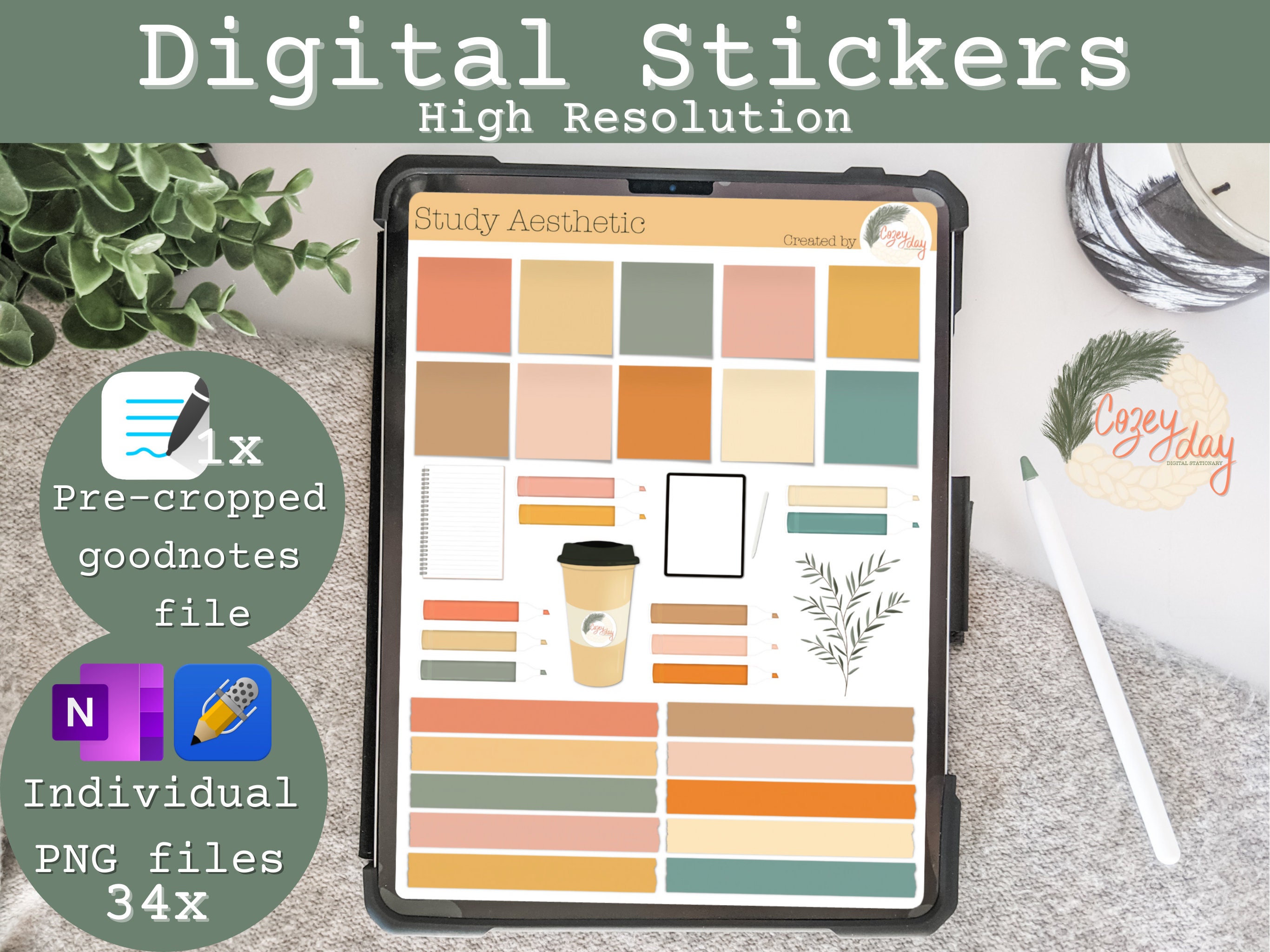 Digital Stickers Goodnotes PNG Onenote Notability Study Etsy
