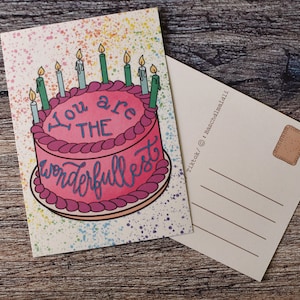 You are the wonderfullest Postcard - pink cake decorated cute illustration gratitude friendship love BMC11
