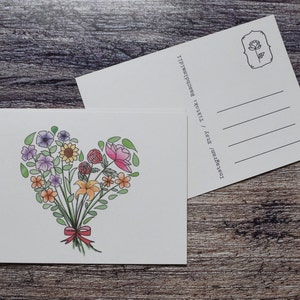 Carte postale coeur floral - illustration de carte de voeux fleurs BMC28