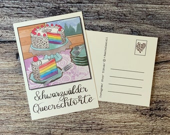 Postkarte Schwarzwälder Kirschtorte Regenbogen Polaroid