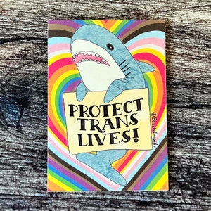 Protect trans lives Blåhaj plushy shark pride sticker BMRCS15