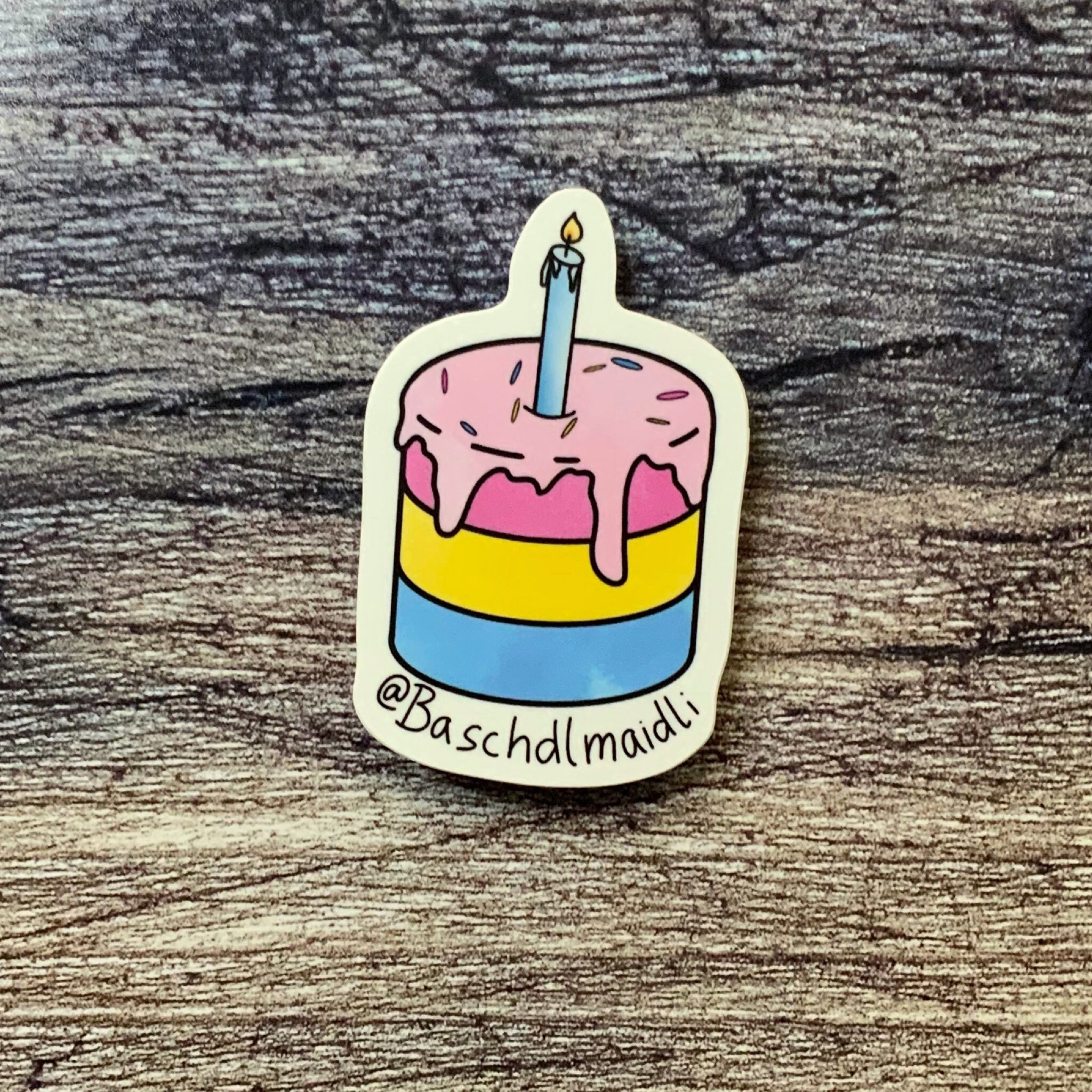 Pansexual Cake Pride Flag Sticker - pride flag queer pun BMDCS12