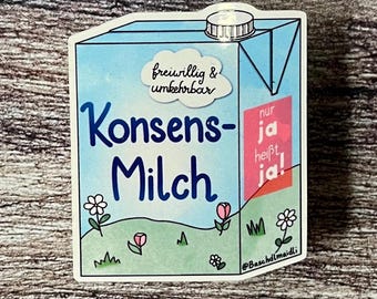 Consensus Milk glossy vinyl die-cut sticker - only yes means yes - voluntary and reversible - BMDCS32